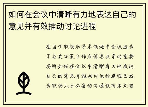 如何在会议中清晰有力地表达自己的意见并有效推动讨论进程